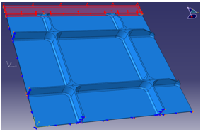 A CAD model of the 2195 AL-Li panel showing the machined stringers on the back side